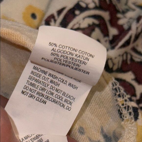 🌹Lucky Brand Cream and Brown Graphic 3/4 Sleeve Blouse - Picture 4 of 4